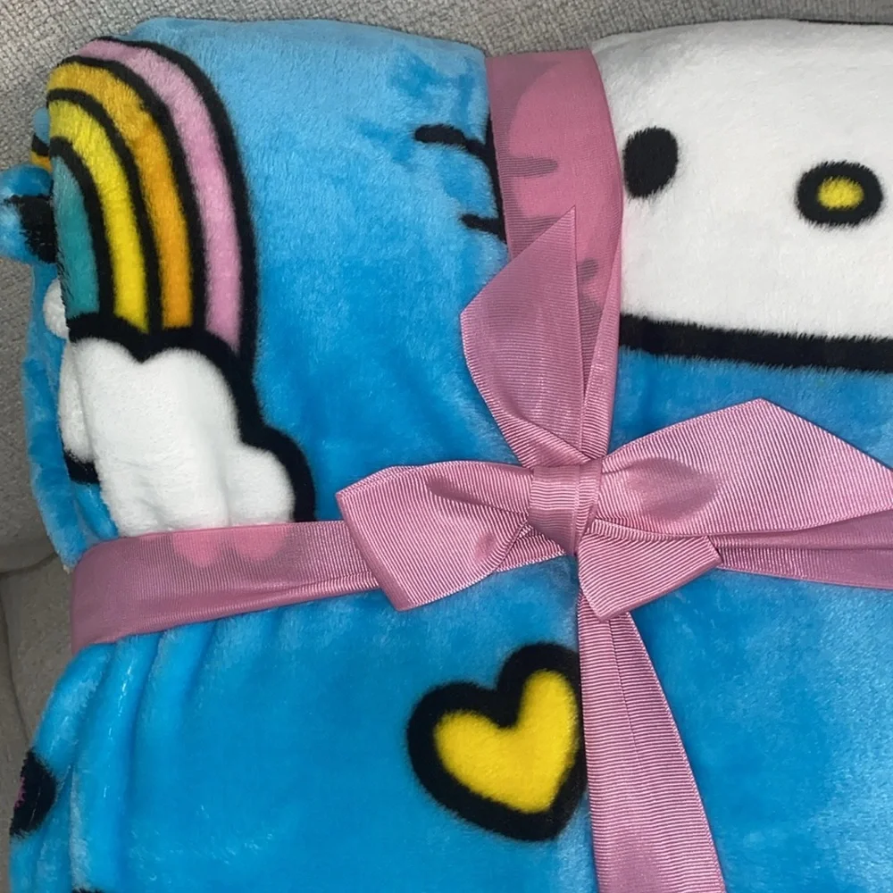 Hello Kitty Blue Rainbow Plush Twin Blanket
